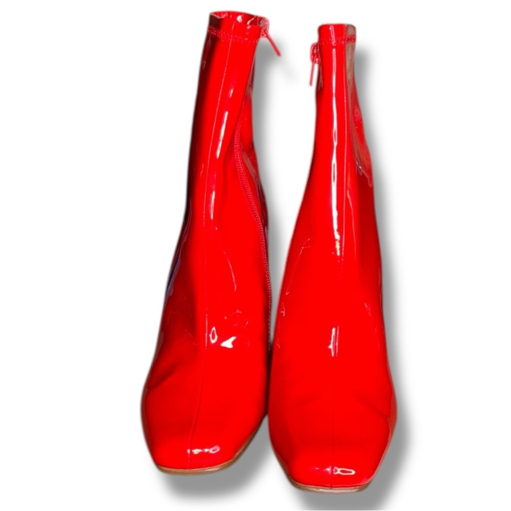 Steve Madden LEANA 6.5 Red Patent Zip Up Sock Booties Squared Toe NIB - Picture 8 of 12